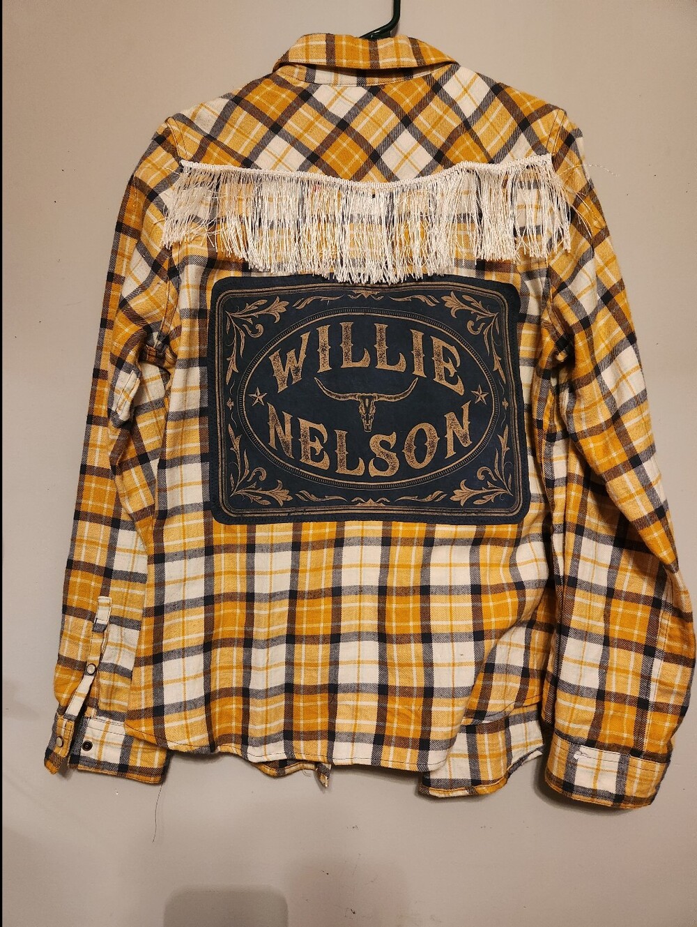 Upcycled Flannel With Willie Nelson Embellished Back